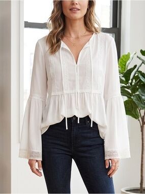 Max Edition White Bohemian Lace-Trim Tunic